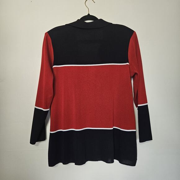 Exclusively Misook Open Front Cardigan Womens L Blue Red Liquid Knit Old Money - Picture 5 of 9